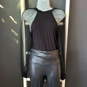 Medium Black Body Suit - sheer mesh sleeves